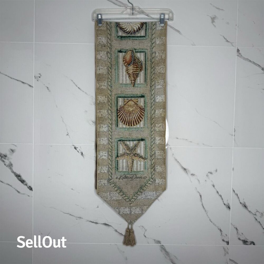 Susan Winget Coastal Seashell Tapestry Table Runner 13x76 Beige​